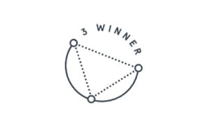 Diagramm mit drei Punkten und gestrichelten Linien, darüber der Text "3 WINNER".
